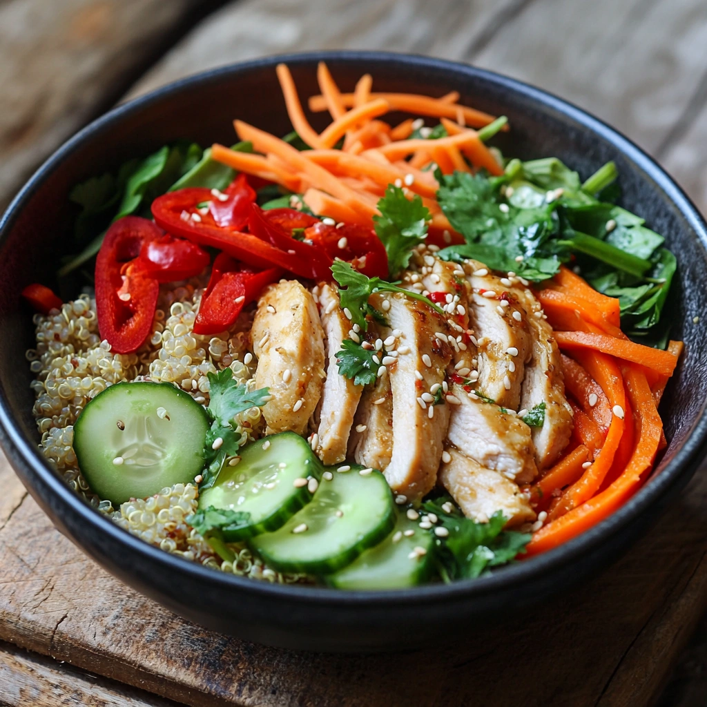 Tigela de quinoa com frango