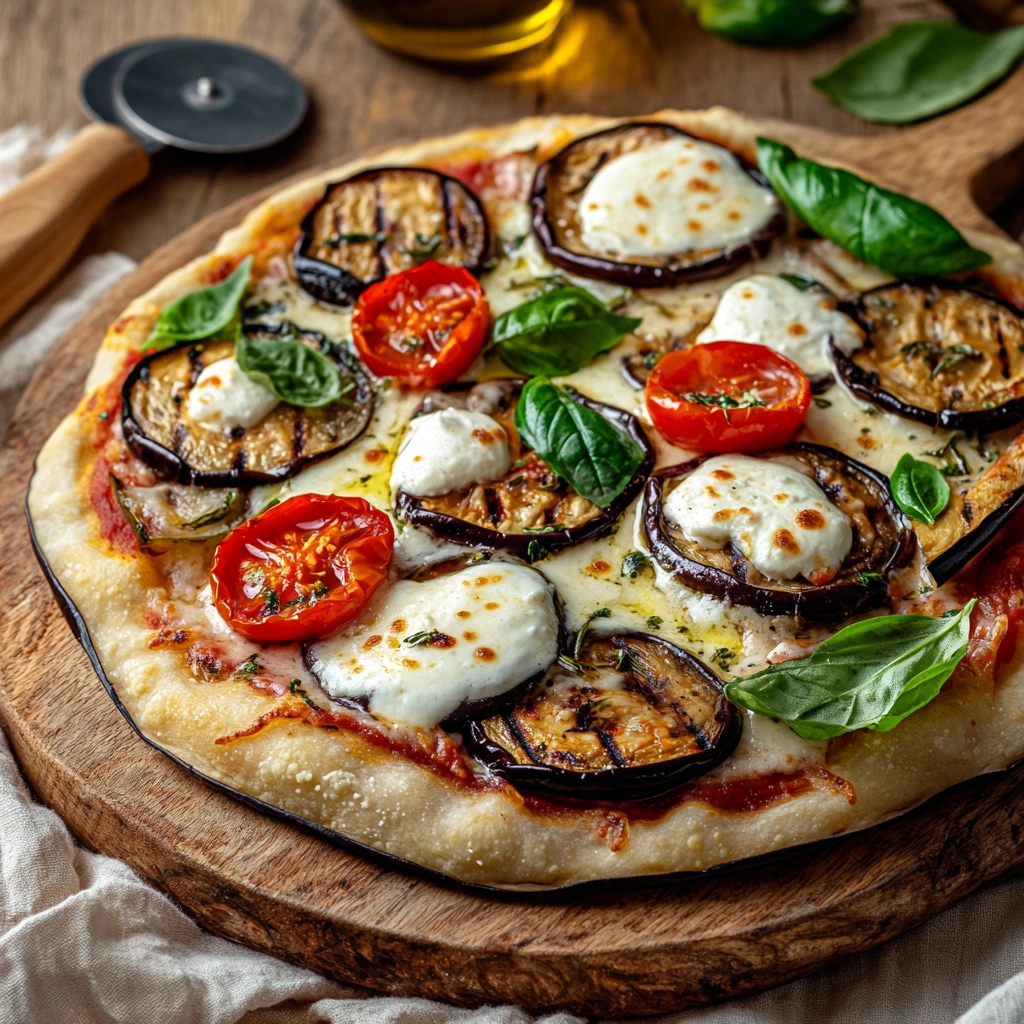 Pizza de Berinjela com Molho de Iogurte