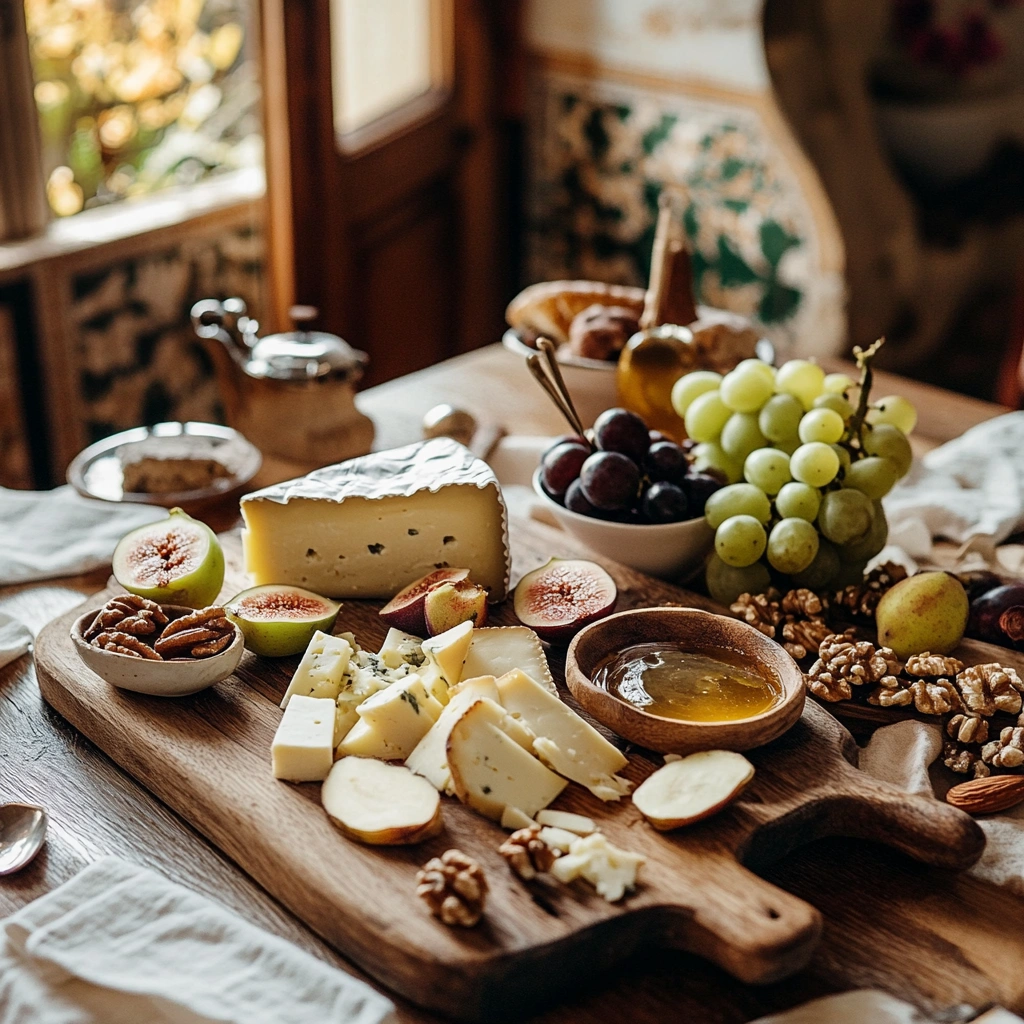 Tábua de Jantar Leve com Queijos, Frutas e Nozes