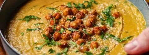 Sopa de Grão de Bico quente servida em um prato